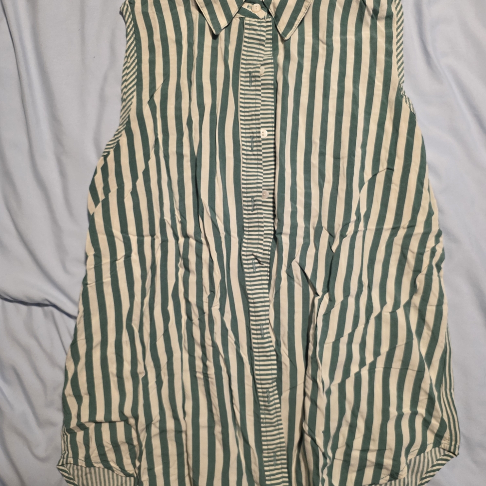 Jane and Delancey Green and White Striped Tank Top